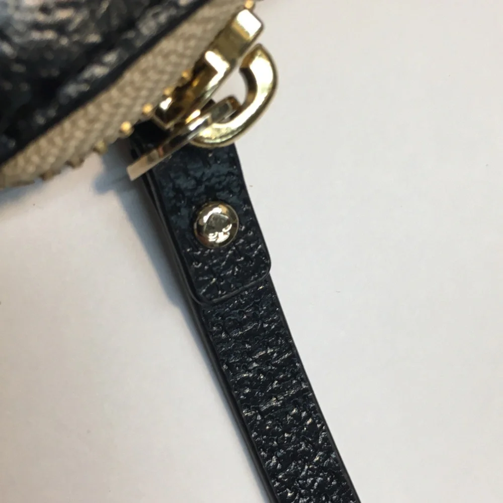 Kate Spade Zipper Cow Leather Wallet Black Tan Textured 2 Tone Leather Classic - Picture 8 of 16